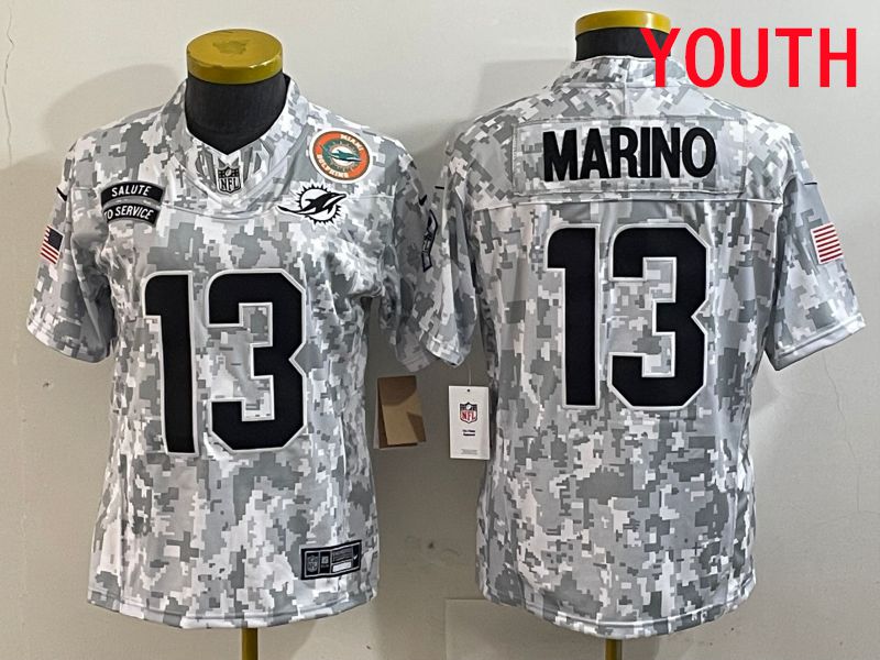 Youth Miami Dolphins #13 Marino Nike Arctic Camo 2025 Salute to Service Limited NFL Jersey style 2